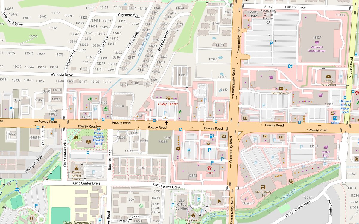 Street map of Poway Road showing CrossFit Unsung at 13268 Poway Rd